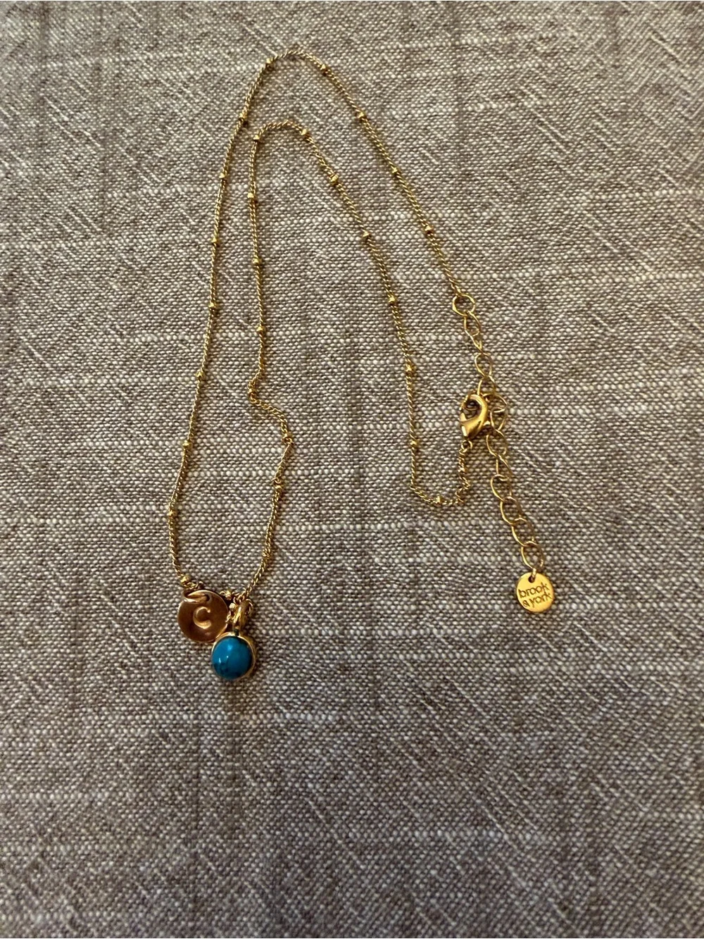 Vintage Gold Filled Chain Necklace with Turquoise Charm and C charm - Picture 3 of 8